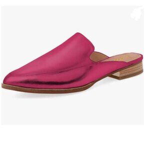 YDN Fuchsia Low Heels Mules Slip On Loafers Pointy Toe Clogs Slide Slipper Shoes